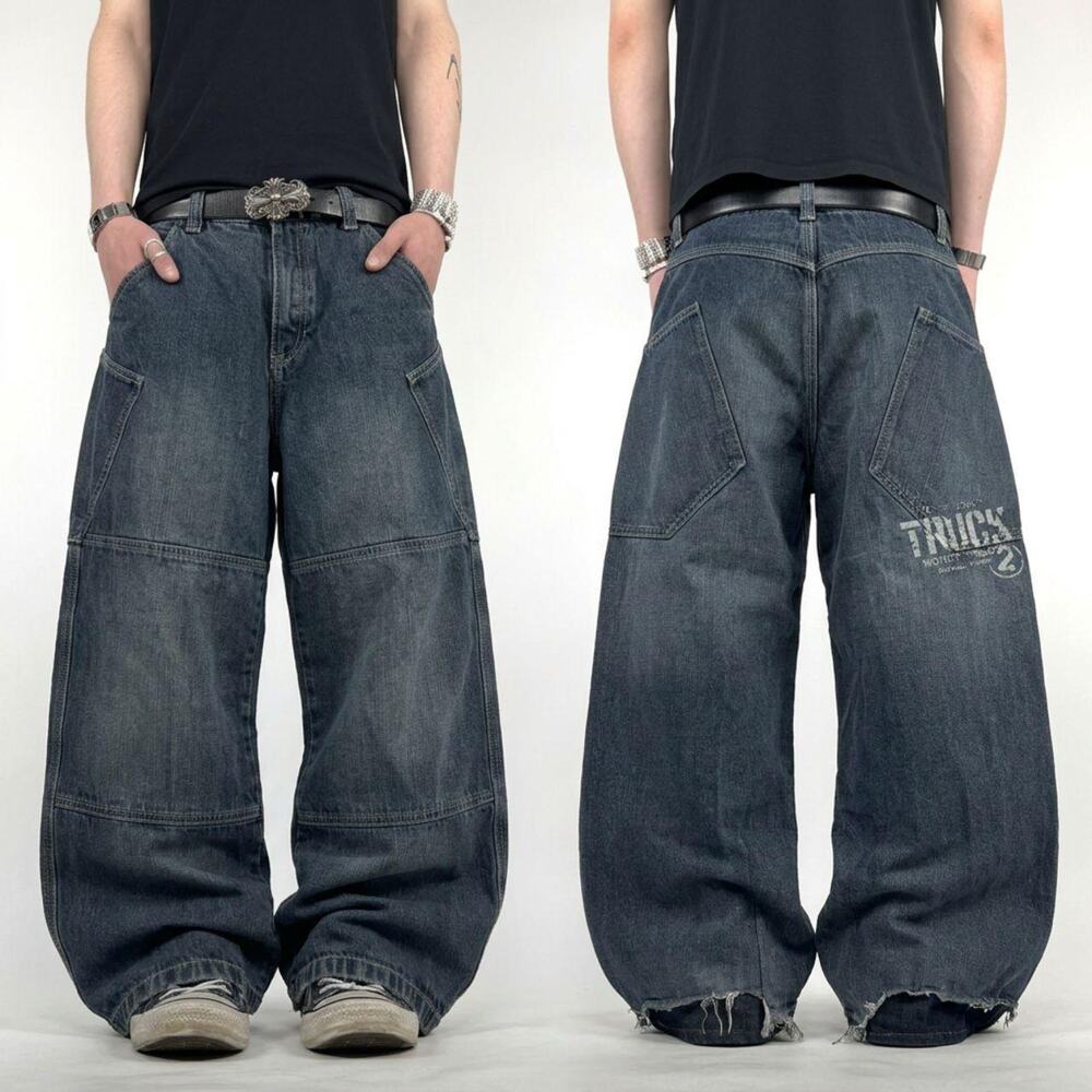 Vintage y2k grunge archive faded stonewash skater baggy wide leg jeans